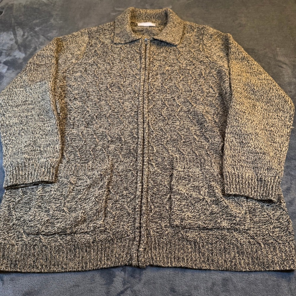 Woman Within Textured Cable Knit Zip Front Cardigan Sweater Tan Womens‎ Large
